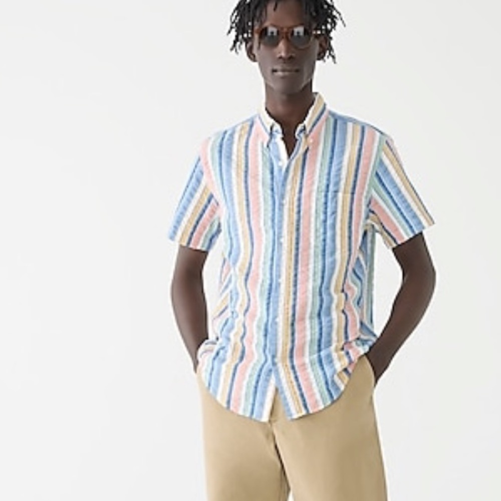J crew yarn dyed seersucker shirt summer beach stripe